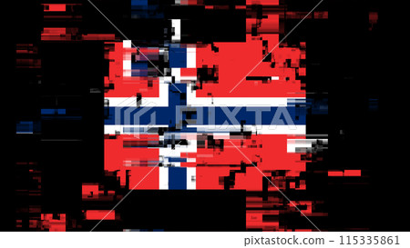 3D rendering flag Norway with screen effects of technological glitches 3D rendering flag Norway with screen effects of technological glitches 115335861