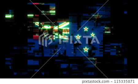 3D rendering flag New Zealand with screen effects of technological glitches 3D rendering flag New Zealand with screen effects of technological glitches 115335871