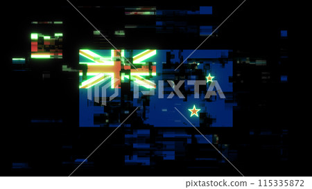 3D rendering flag New Zealand with screen effects of technological glitches 115335872