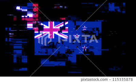 3D rendering flag New Zealand with screen effects of technological glitches 115335878