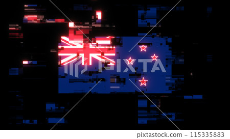 3D rendering flag New Zealand with screen effects of technological glitches 3D rendering flag New Zealand with screen effects of technological glitches 115335883