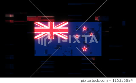 3D rendering flag New Zealand with screen effects of technological glitches 115335884