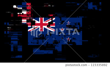 3D rendering flag New Zealand with screen effects of technological glitches 3D rendering flag New Zealand with screen effects of technological glitches 115335892