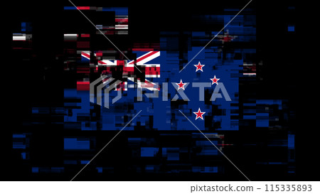 3D rendering flag New Zealand with screen effects of technological glitches 3D rendering flag New Zealand with screen effects of technological glitches 115335893