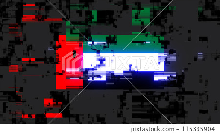 3D rendering flag UAE with screen effects of technological glitches 115335904
