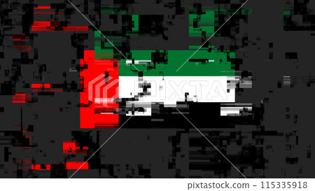3D rendering flag UAE with screen effects of technological glitches 115335918