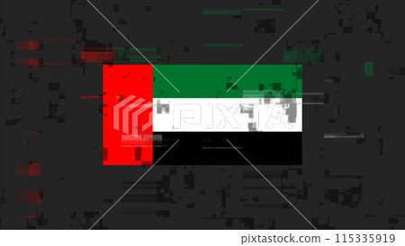3D rendering flag UAE with screen effects of technological glitches 115335919