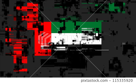 3D rendering flag UAE with screen effects of technological glitches 115335920