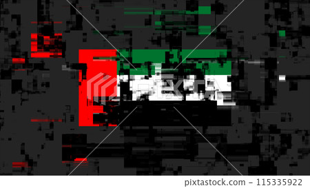 3D rendering flag UAE with screen effects of technological glitches 115335922