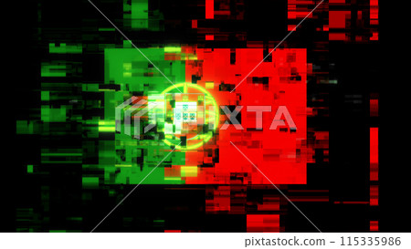 3D rendering flag Portugal with screen effects of technological glitches 3D rendering flag Portugal with screen effects of technological glitches 115335986