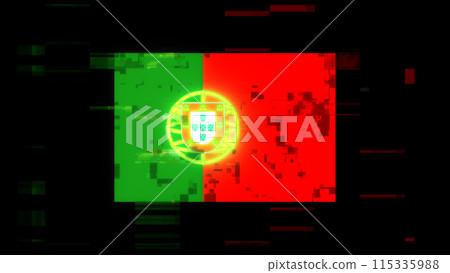 3D rendering flag Portugal with screen effects of technological glitches 3D rendering flag Portugal with screen effects of technological glitches 115335988
