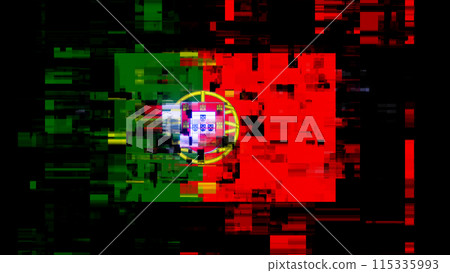3D rendering flag Portugal with screen effects of technological glitches 115335993