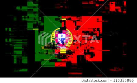 3D rendering flag Portugal with screen effects of technological glitches 3D rendering flag Portugal with screen effects of technological glitches 115335996