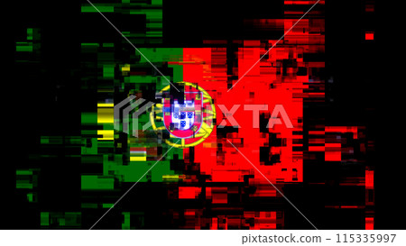 3D rendering flag Portugal with screen effects of technological glitches 3D rendering flag Portugal with screen effects of technological glitches 115335997