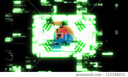 3D rendering flag Republic of Korea with screen effects of technological glitches 115336015