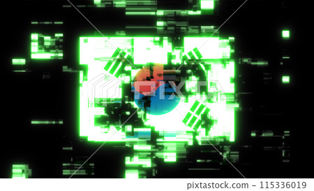 3D rendering flag Republic of Korea with screen effects of technological glitches 3D rendering flag Republic of Korea with screen effects of technological glitches 115336019