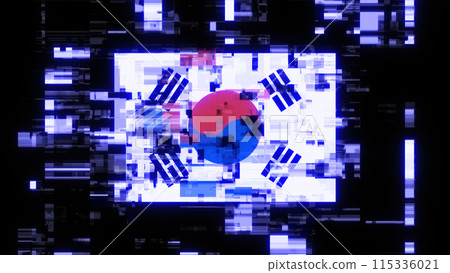 3D rendering flag Republic of Korea with screen effects of technological glitches 3D rendering flag Republic of Korea with screen effects of technological glitches 115336021