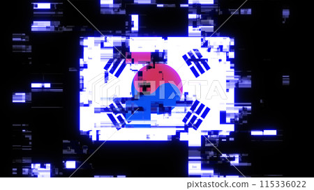 3D rendering flag Republic of Korea with screen effects of technological glitches 3D rendering flag Republic of Korea with screen effects of technological glitches 115336022