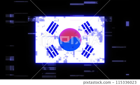 3D rendering flag Republic of Korea with screen effects of technological glitches 3D rendering flag Republic of Korea with screen effects of technological glitches 115336023