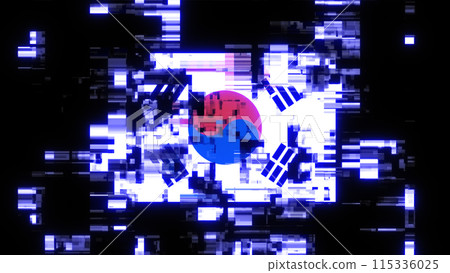 3D rendering flag Republic of Korea with screen effects of technological glitches 115336025