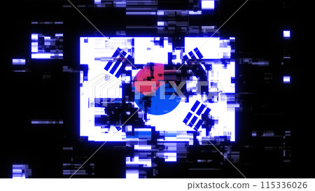 3D rendering flag Republic of Korea with screen effects of technological glitches 3D rendering flag Republic of Korea with screen effects of technological glitches 115336026