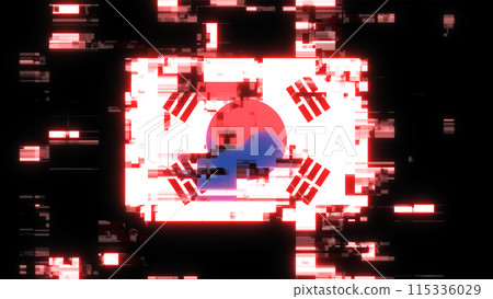 3D rendering flag Republic of Korea with screen effects of technological glitches 115336029