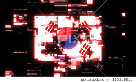 3D rendering flag Republic of Korea with screen effects of technological glitches 115336033
