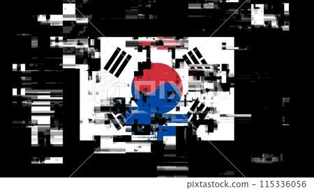 3D rendering flag Republic of Korea with screen effects of technological glitches 115336056