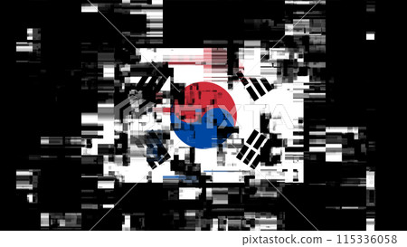 3D rendering flag Republic of Korea with screen effects of technological glitches 115336058