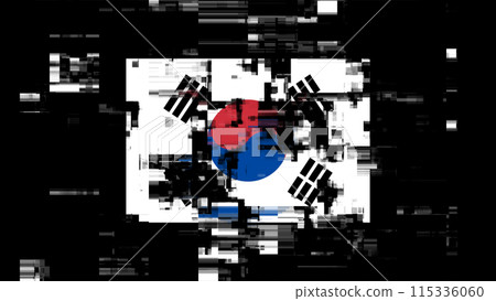 3D rendering flag Republic of Korea with screen effects of technological glitches 3D rendering flag Republic of Korea with screen effects of technological glitches 115336060