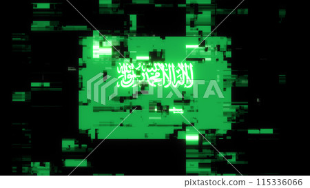 3D rendering flag Saudi Arabia with screen effects of technological glitches 115336066