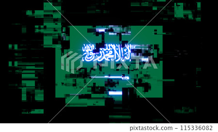 3D rendering flag Saudi Arabia with screen effects of technological glitches 3D rendering flag Saudi Arabia with screen effects of technological glitches 115336082