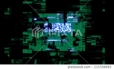 3D rendering flag Saudi Arabia with screen effects of technological glitches 115336083