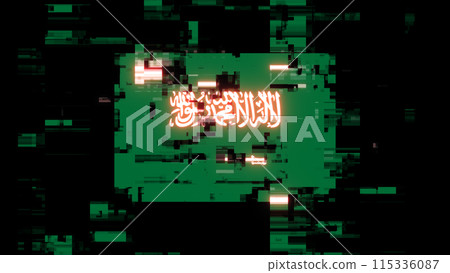 3D rendering flag Saudi Arabia with screen effects of technological glitches 115336087