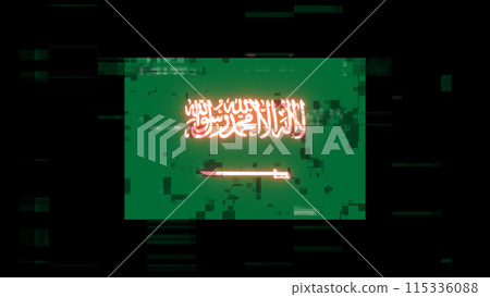 3D rendering flag Saudi Arabia with screen effects of technological glitches 3D rendering flag Saudi Arabia with screen effects of technological glitches 115336088