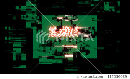 3D rendering flag Saudi Arabia with screen effects of technological glitches 3D rendering flag Saudi Arabia with screen effects of technological glitches 115336089
