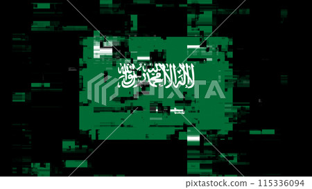 3D rendering flag Saudi Arabia with screen effects of technological glitches 115336094