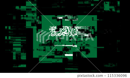 3D rendering flag Saudi Arabia with screen effects of technological glitches 115336096