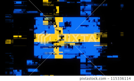 3D rendering flag Sweden with screen effects of technological glitches 115336114