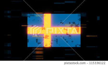 3D rendering flag Sweden with screen effects of technological glitches 115336122