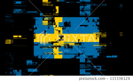 3D rendering flag Sweden with screen effects of technological glitches 115336129