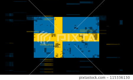 3D rendering flag Sweden with screen effects of technological glitches 115336130