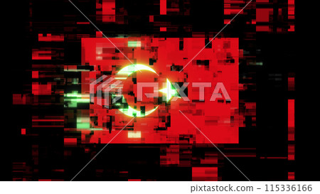 3D rendering flag Turkey with screen effects of technological glitches 115336166