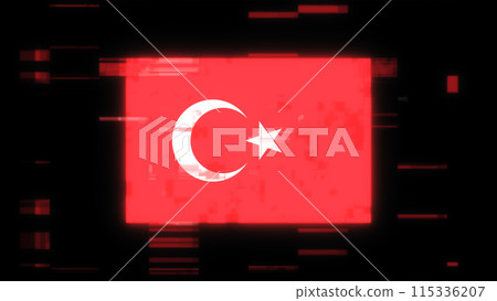 3D rendering flag Turkey with screen effects of technological glitches 115336207