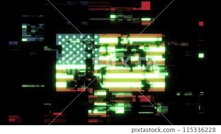 3D rendering flag USA with screen effects of technological glitches 3D rendering flag USA with screen effects of technological glitches 115336228