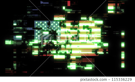3D rendering flag USA with screen effects of technological glitches 3D rendering flag USA with screen effects of technological glitches 115336229