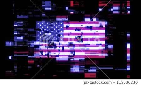 3D rendering flag USA with screen effects of technological glitches 115336230