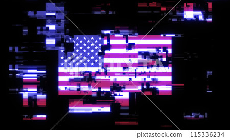 3D rendering flag USA with screen effects of technological glitches 3D rendering flag USA with screen effects of technological glitches 115336234