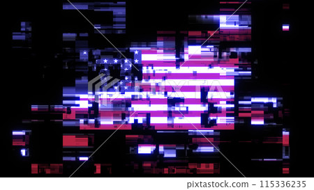 3D rendering flag USA with screen effects of technological glitches 115336235