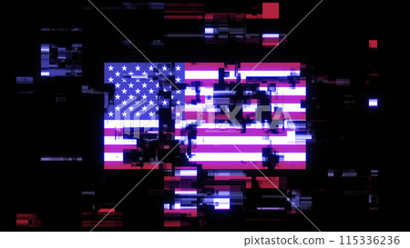3D rendering flag USA with screen effects of technological glitches 3D rendering flag USA with screen effects of technological glitches 115336236